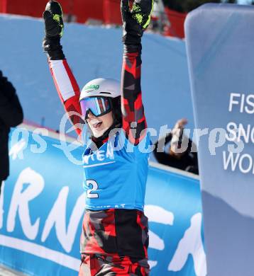 Snowboard Weltcup.  Jubel Sabine Schoeffmann  (AUT). Simonhoehe, am 27.1.2024.
Foto: Kuess
www.qspictures.net
---
pressefotos, pressefotografie, kuess, qs, qspictures, sport, bild, bilder, bilddatenbank