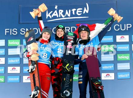 Snowboard Weltcup.   Maderova Zuzana (CZE), Sabine Schoeffmann (AUT), Elisa Caffont (ITA). . Simonhoehe, am 27.1.2024.
Foto: Kuess
www.qspictures.net
---
pressefotos, pressefotografie, kuess, qs, qspictures, sport, bild, bilder, bilddatenbank