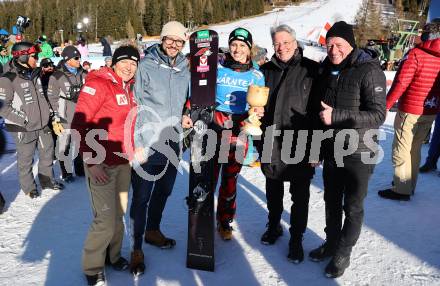 Snowboard Weltcup.  Claidia Strobl-Traninger, LR Sebastian Schuschnig, Sabine Schoeffmann, Landeshauptmann Peter Kaiser, Arno Arthofer. Simonhoehe, am 27.1.2024.
Foto: Kuess
www.qspictures.net
---
pressefotos, pressefotografie, kuess, qs, qspictures, sport, bild, bilder, bilddatenbank