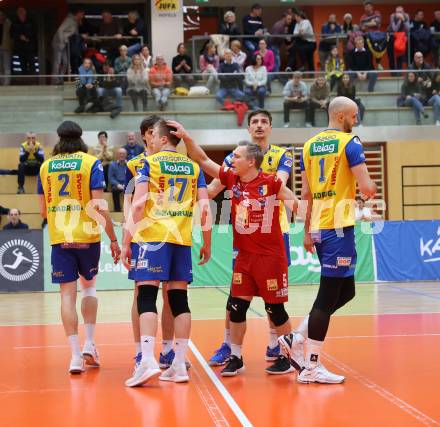 Volleyball. Powerfusion Volley League Men. SK Zadruga Aich/Dob gegen VBK Woerther-See-Loewen Klagenfurt.  Jubel  (Aich/Dob).  Bleiburg, am 27.1.2024.
Foto: Kuess
www.qspictures.net
---
pressefotos, pressefotografie, kuess, qs, qspictures, sport, bild, bilder, bilddatenbank