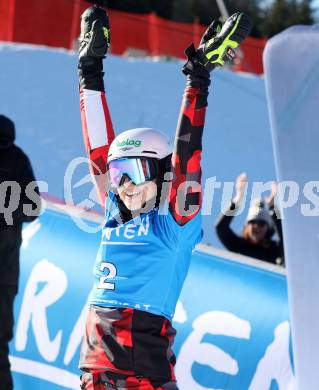 Snowboard Weltcup.  Jubel Sabine Schoeffmann  (AUT). Simonhoehe, am 27.1.2024.
Foto: Kuess
www.qspictures.net
---
pressefotos, pressefotografie, kuess, qs, qspictures, sport, bild, bilder, bilddatenbank