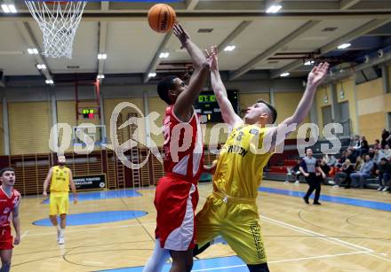 Basketball 2. Liga 2023/2024. Grunddurchgang 15. Runde.  Woerthersee Piraten gegen Upper Austrian Ballers.   Jernej Andolsek Heine (Piraten),  Starlin Inoa Gil  (Upper Austrian Ballers).   Klagenfurt, am 28.1.2024
Foto: Kuess

---
pressefotos, pressefotografie, kuess, qs, qspictures, sport, bild, bilder, bilddatenbank