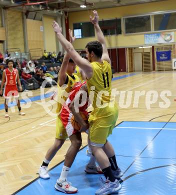 Basketball 2. Liga 2023/2024. Grunddurchgang 15. Runde.  Woerthersee Piraten gegen Upper Austrian Ballers.  Levin Hu, Andreas Nuck  (Piraten),  Starlin Inoa Gil  (Upper Austrian Ballers).   Klagenfurt, am 28.1.2024
Foto: Kuess

---
pressefotos, pressefotografie, kuess, qs, qspictures, sport, bild, bilder, bilddatenbank