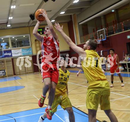 Basketball 2. Liga 2023/2024. Grunddurchgang 15. Runde.  Woerthersee Piraten gegen Upper Austrian Ballers.   Daniel Filipovic (Piraten),   Valentin Pils (Upper Austrian Ballers).   Klagenfurt, am 28.1.2024
Foto: Kuess

---
pressefotos, pressefotografie, kuess, qs, qspictures, sport, bild, bilder, bilddatenbank