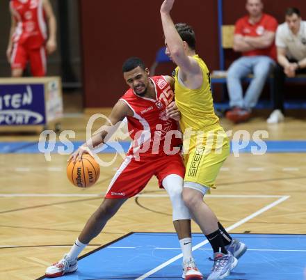 Basketball 2. Liga 2023/2024. Grunddurchgang 15. Runde.  Woerthersee Piraten gegen Upper Austrian Ballers.  Andreas Nuck  (Piraten),   Starlin Inoa Gil (Upper Austrian Ballers).   Klagenfurt, am 28.1.2024
Foto: Kuess

---
pressefotos, pressefotografie, kuess, qs, qspictures, sport, bild, bilder, bilddatenbank