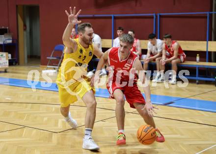 Basketball 2. Liga 2023/2024. Grunddurchgang 15. Runde.  Woerthersee Piraten gegen Upper Austrian Ballers.  Daniel Filipovic  (Piraten),  Valentin Pils  (Upper Austrian Ballers).   Klagenfurt, am 28.1.2024
Foto: Kuess

---
pressefotos, pressefotografie, kuess, qs, qspictures, sport, bild, bilder, bilddatenbank