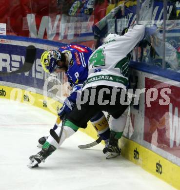 EBEL. Eishockey Bundesliga. EC VSV gegen HK SZ Olimpija Ljubljana.  Maximilian Rebernig,  (VSV),  Taneli Ronkainen   (Olimpija Ljubljana). Villach, am 2.2.2024.
Foto: Kuess
www.qspictures.net
---
pressefotos, pressefotografie, kuess, qs, qspictures, sport, bild, bilder, bilddatenbank