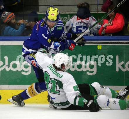 EBEL. Eishockey Bundesliga. EC VSV gegen HK SZ Olimpija Ljubljana.  Maximilian Rebernig,   (VSV),   Charlie Dodero (Olimpija Ljubljana). Villach, am 2.2.2024.
Foto: Kuess
www.qspictures.net
---
pressefotos, pressefotografie, kuess, qs, qspictures, sport, bild, bilder, bilddatenbank