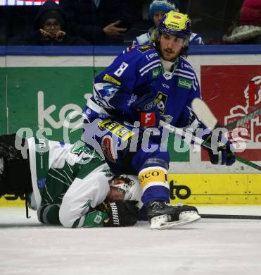 EBEL. Eishockey Bundesliga. EC VSV gegen HK SZ Olimpija Ljubljana.  Maximilian Rebernig,  (VSV),  Charlie Dodero  (Olimpija Ljubljana). Villach, am 2.2.2024.
Foto: Kuess
www.qspictures.net
---
pressefotos, pressefotografie, kuess, qs, qspictures, sport, bild, bilder, bilddatenbank