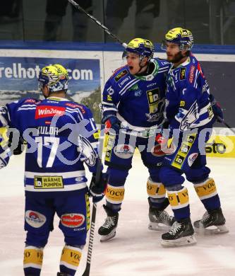 EBEL. Eishockey Bundesliga. EC VSV gegen HK SZ Olimpija Ljubljana.   Torjubel Benjamin Lanzinger, Alexander Rauchenwald, Arturs Kulda (VSV). Villach, am 2.2.2024.
Foto: Kuess
www.qspictures.net
---
pressefotos, pressefotografie, kuess, qs, qspictures, sport, bild, bilder, bilddatenbank