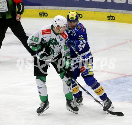 EBEL. Eishockey Bundesliga. EC VSV gegen HK SZ Olimpija Ljubljana. Niklas Wetzl,  (VSV),  Miha Bericic    (Olimpija Ljubljana). Villach, am 2.2.2024.
Foto: Kuess
www.qspictures.net
---
pressefotos, pressefotografie, kuess, qs, qspictures, sport, bild, bilder, bilddatenbank