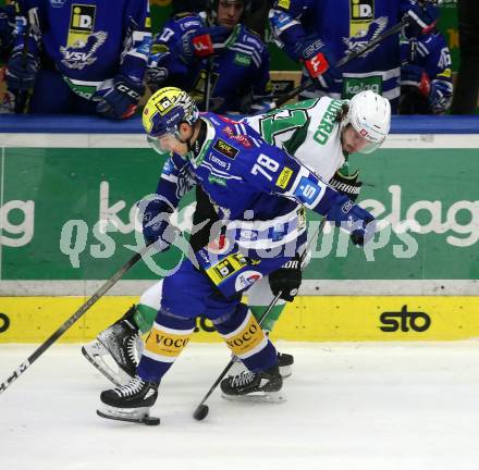 EBEL. Eishockey Bundesliga. EC VSV gegen HK SZ Olimpija Ljubljana.   Felix Maxa,  (VSV), Charlie Dodero   (Olimpija Ljubljana). Villach, am 2.2.2024.
Foto: Kuess
www.qspictures.net
---
pressefotos, pressefotografie, kuess, qs, qspictures, sport, bild, bilder, bilddatenbank