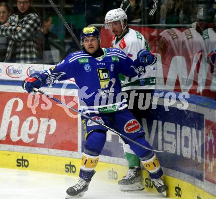 EBEL. Eishockey Bundesliga. EC VSV gegen HK SZ Olimpija Ljubljana.  Andrew Desjardins,   (VSV),  Charlie Dodero  (Olimpija Ljubljana). Villach, am 2.2.2024.
Foto: Kuess
www.qspictures.net
---
pressefotos, pressefotografie, kuess, qs, qspictures, sport, bild, bilder, bilddatenbank