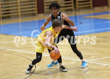 Basketball 2. Bundesliga. Woerthersee Piraten gegen Basket Flames. Emilio Rozmann (Piraten), Yann Grandperret (Basket Flames). Klagenfurt, am 4.2.2024.
Foto: Kuess
---
pressefotos, pressefotografie, kuess, qs, qspictures, sport, bild, bilder, bilddatenbank