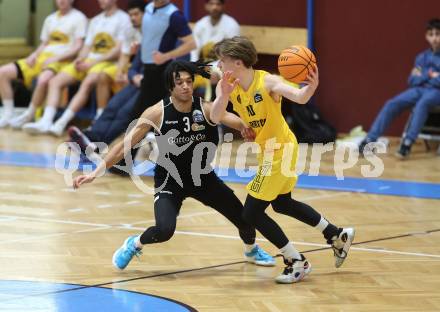 Basketball 2. Bundesliga. Woerthersee Piraten gegen Basket Flames. Emilio Rozmann (Piraten), Yann Grandperret (Basket Flames). Klagenfurt, am 4.2.2024.
Foto: Kuess
---
pressefotos, pressefotografie, kuess, qs, qspictures, sport, bild, bilder, bilddatenbank