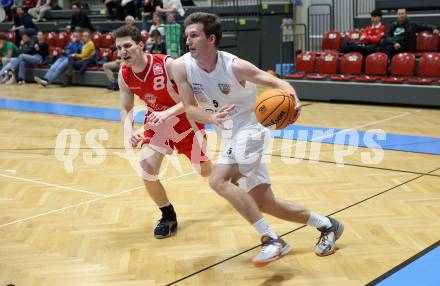 Basketball 2. Liga 2023/2024. Grunddurchgang 17. Runde.  KOS gegen Upper Austrian Ballers   Andi Smrtnik (KOS),   Simon Hintenaus (Austrian Ballers). Klagenfurt, am 10.2.2024.
Foto: Kuess

---
pressefotos, pressefotografie, kuess, qs, qspictures, sport, bild, bilder, bilddatenbank