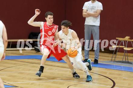 Basketball 2. Liga 2023/2024. Grunddurchgang 17. Runde.  KOS gegen Upper Austrian Ballers   Simon Siencnik (KOS),  Simon Hintenaus  (Austrian Ballers). Klagenfurt, am 10.2.2024.
Foto: Kuess

---
pressefotos, pressefotografie, kuess, qs, qspictures, sport, bild, bilder, bilddatenbank