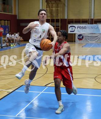 Basketball 2. Liga 2023/2024. Grunddurchgang 17. Runde.  KOS gegen Upper Austrian Ballers   Niklas Michel (KOS),  Samuel Gatterbauer  (Austrian Ballers). Klagenfurt, am 10.2.2024.
Foto: Kuess

---
pressefotos, pressefotografie, kuess, qs, qspictures, sport, bild, bilder, bilddatenbank