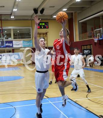 Basketball 2. Liga 2023/2024. Grunddurchgang 17. Runde.  KOS gegen Upper Austrian Ballers   Samuel Seher (KOS), Valentin Pils   (Austrian Ballers). Klagenfurt, am 10.2.2024.
Foto: Kuess

---
pressefotos, pressefotografie, kuess, qs, qspictures, sport, bild, bilder, bilddatenbank