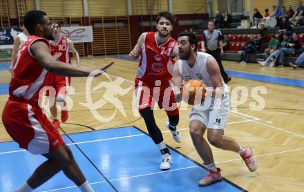 Basketball 2. Liga 2023/2024. Grunddurchgang 17. Runde.  KOS gegen Upper Austrian Ballers   Veljko Dena (KOS),  Petar Nemcec  (Austrian Ballers). Klagenfurt, am 10.2.2024.
Foto: Kuess

---
pressefotos, pressefotografie, kuess, qs, qspictures, sport, bild, bilder, bilddatenbank