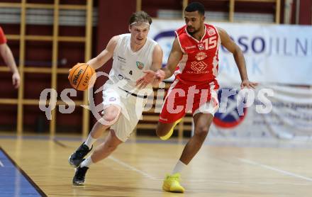 Basketball 2. Liga 2023/2024. Grunddurchgang 17. Runde.  KOS gegen Upper Austrian Ballers   Samuel Seher (KOS), Starlin Inoa Gil   (Austrian Ballers). Klagenfurt, am 10.2.2024.
Foto: Kuess

---
pressefotos, pressefotografie, kuess, qs, qspictures, sport, bild, bilder, bilddatenbank