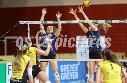 Volleyball. WVL. ATSC Wildcats Klagenfurt gegen Linz/Steg.  Nicole Leonie HOLZINGER, Lana HUSANOVIC  (Wildcats),   Jamie STIVERS (Linz).  Klagenfurt, am 12.2.2024.
Foto: Kuess

---
pressefotos, pressefotografie, kuess, qs, qspictures, sport, bild, bilder, bilddatenbank