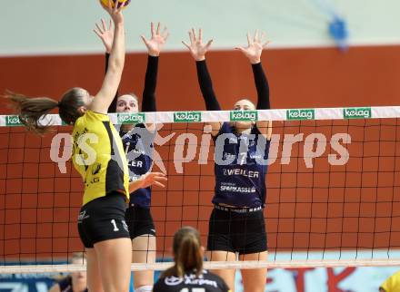 Volleyball. WVL. ATSC Wildcats Klagenfurt gegen Linz/Steg. Zala KRASOVEC; Nikolina BAJIC   (Wildcats),  Brooke BOTKIN  (Linz).  Klagenfurt, am 12.2.2024.
Foto: Kuess

---
pressefotos, pressefotografie, kuess, qs, qspictures, sport, bild, bilder, bilddatenbank