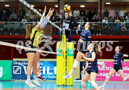 Volleyball. WVL. ATSC Wildcats Klagenfurt gegen Linz/Steg.  Nikolina BAJIC  (Wildcats),   Bojana UBIPARIP (Linz).  Klagenfurt, am 12.2.2024.
Foto: Kuess

---
pressefotos, pressefotografie, kuess, qs, qspictures, sport, bild, bilder, bilddatenbank