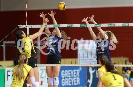 Volleyball. WVL. ATSC Wildcats Klagenfurt gegen Linz/Steg.  Nicole Leonie HOLZINGER, Lana HUSANOVIC  (Wildcats),   Jamie STIVERS (Linz).  Klagenfurt, am 12.2.2024.
Foto: Kuess

---
pressefotos, pressefotografie, kuess, qs, qspictures, sport, bild, bilder, bilddatenbank