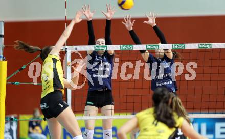 Volleyball. WVL. ATSC Wildcats Klagenfurt gegen Linz/Steg. Zala KRASOVEC; Nikolina BAJIC   (Wildcats),  Brooke BOTKIN  (Linz).  Klagenfurt, am 12.2.2024.
Foto: Kuess

---
pressefotos, pressefotografie, kuess, qs, qspictures, sport, bild, bilder, bilddatenbank