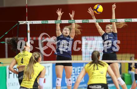 Volleyball. WVL. ATSC Wildcats Klagenfurt gegen Linz/Steg.  Nicole Leonie HOLZINGER, Lana HUSANOVIC  (Wildcats),   Jamie STIVERS (Linz).  Klagenfurt, am 12.2.2024.
Foto: Kuess

---
pressefotos, pressefotografie, kuess, qs, qspictures, sport, bild, bilder, bilddatenbank