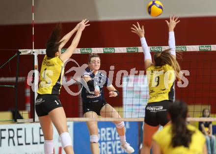 Volleyball. WVL. ATSC Wildcats Klagenfurt gegen Linz/Steg. Sara Chiara NEISS   (Wildcats),  Brooke BOTKIN, Bojana UBIPARIP  (Linz).  Klagenfurt, am 12.2.2024.
Foto: Kuess

---
pressefotos, pressefotografie, kuess, qs, qspictures, sport, bild, bilder, bilddatenbank