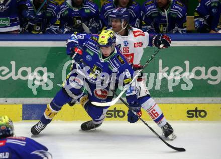 EBEL. Eishockey Bundesliga. EC VSV gegen HC TIWAG Innsbruck. Felix Maxa,  (VSV),  Martin Ulmer   (Innsbruck). Villach, am 21.2.2024.
Foto: Kuess
www.qspictures.net
---
pressefotos, pressefotografie, kuess, qs, qspictures, sport, bild, bilder, bilddatenbank