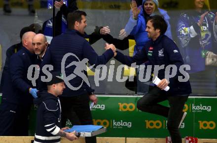 EBEL. Eishockey Bundesliga. EC VSV gegen HC TIWAG Innsbruck.  Jubel Trainer Marcel Rodman, Co-Trainer David Rodman (VSV). Villach, am 21.2.2024.
Foto: Kuess
www.qspictures.net
---
pressefotos, pressefotografie, kuess, qs, qspictures, sport, bild, bilder, bilddatenbank