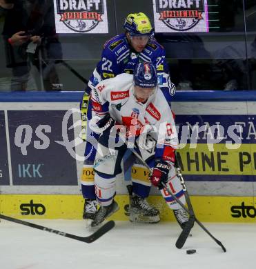 EBEL. Eishockey Bundesliga. EC VSV gegen HC TIWAG Innsbruck.  Ethan Cap, (VSV), Adam Rockwood    (Innsbruck). Villach, am 21.2.2024.
Foto: Kuess
www.qspictures.net
---
pressefotos, pressefotografie, kuess, qs, qspictures, sport, bild, bilder, bilddatenbank