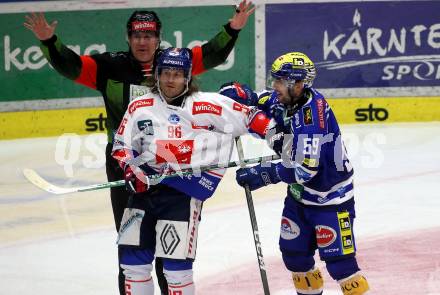 EBEL. Eishockey Bundesliga. EC VSV gegen HC TIWAG Innsbruck.  Tyler Ryan Steenbergen, (VSV),   Martin Ulmer  (Innsbruck). Villach, am 21.2.2024.
Foto: Kuess
www.qspictures.net
---
pressefotos, pressefotografie, kuess, qs, qspictures, sport, bild, bilder, bilddatenbank