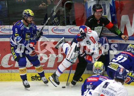 EBEL. Eishockey Bundesliga. EC VSV gegen HC TIWAG Innsbruck.  Alexander Rauchenwald,  (VSV),  Daniel Jakubitzka (Innsbruck). Villach, am 21.2.2024.
Foto: Kuess
www.qspictures.net
---
pressefotos, pressefotografie, kuess, qs, qspictures, sport, bild, bilder, bilddatenbank