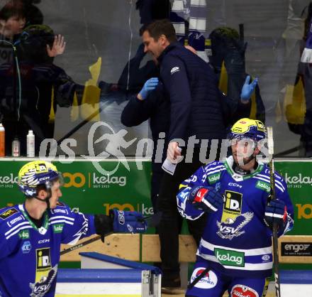 EBEL. Eishockey Bundesliga. EC VSV gegen HC TIWAG Innsbruck.  Jubel Trainer Marcel Rodman (VSV). Villach, am 21.2.2024.
Foto: Kuess
www.qspictures.net
---
pressefotos, pressefotografie, kuess, qs, qspictures, sport, bild, bilder, bilddatenbank