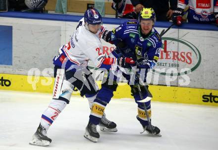 EBEL. Eishockey Bundesliga. EC VSV gegen HC TIWAG Innsbruck. Maxime Golod,   (VSV), Anders Krogsgaard   (Innsbruck). Villach, am 21.2.2024.
Foto: Kuess
www.qspictures.net
---
pressefotos, pressefotografie, kuess, qs, qspictures, sport, bild, bilder, bilddatenbank