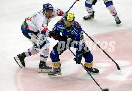 EBEL. Eishockey Bundesliga. EC VSV gegen HC TIWAG Innsbruck.  Maxime Golod,  (VSV), Nicholas Paul Albano   (Innsbruck). Villach, am 21.2.2024.
Foto: Kuess
www.qspictures.net
---
pressefotos, pressefotografie, kuess, qs, qspictures, sport, bild, bilder, bilddatenbank