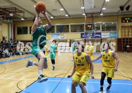 Basketball 2. Liga 2023/2024. Grunddurchgang 19. Runde.  Woerthersee Piraten gegen KOS. Simon Finzgar (Piraten),   Lorenz Windisch (KOS). Klagenfurt, am 24.2.2024.
Foto: Kuess

---
pressefotos, pressefotografie, kuess, qs, qspictures, sport, bild, bilder, bilddatenbank