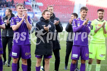 Fussball Bundesliga. SK Austria Klagenfurt gegen FC Blau Weiss Linz.  Nicolas Binder, Aaron Sky Schwarz, Thorsten Mahrer, Phillip Menzel (Klagenfurt).  Klagenfurt, am 25.2.2024.
Foto: Kuess
www.qspictures.net
---
pressefotos, pressefotografie, kuess, qs, qspictures, sport, bild, bilder, bilddatenbank