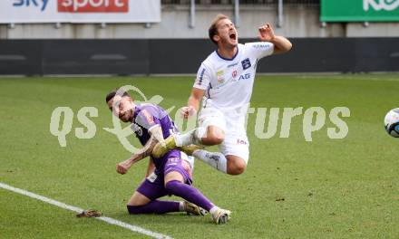 Fussball Bundesliga. SK Austria Klagenfurt gegen FC Blau Weiss Linz. Sinan Karweina,  (Klagenfurt), Simon Josef Alois Pirkl   (Linz).  Klagenfurt, am 25.2.2024.
Foto: Kuess
www.qspictures.net
---
pressefotos, pressefotografie, kuess, qs, qspictures, sport, bild, bilder, bilddatenbank