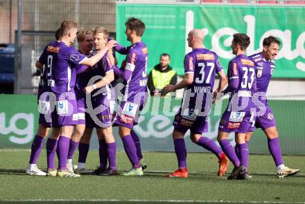 Fussball Bundesliga. SK Austria Klagenfurt gegen FC Blau Weiss Linz.  Torjubel Aaron Sky Schwarz (Klagenfurt).  Klagenfurt, am 25.2.2024.
Foto: Kuess
www.qspictures.net
---
pressefotos, pressefotografie, kuess, qs, qspictures, sport, bild, bilder, bilddatenbank