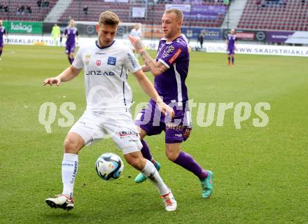 Fussball Bundesliga. SK Austria Klagenfurt gegen FC Blau Weiss Linz. Florian Jaritz,   (Klagenfurt),  Manuel Maranda (Linz).  Klagenfurt, am 25.2.2024.
Foto: Kuess
www.qspictures.net
---
pressefotos, pressefotografie, kuess, qs, qspictures, sport, bild, bilder, bilddatenbank