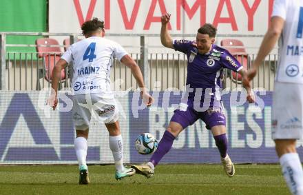 Fussball Bundesliga. SK Austria Klagenfurt gegen FC Blau Weiss Linz. Sinan Karweina,   (Klagenfurt),  Marco Krainz (Linz).  Klagenfurt, am 25.2.2024.
Foto: Kuess
www.qspictures.net
---
pressefotos, pressefotografie, kuess, qs, qspictures, sport, bild, bilder, bilddatenbank