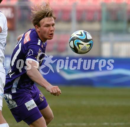 Fussball Bundesliga. SK Austria Klagenfurt gegen FC Blau Weiss Linz.  Aaron Sky Schwarz (Klagenfurt).  Klagenfurt, am 25.2.2024.
Foto: Kuess
www.qspictures.net
---
pressefotos, pressefotografie, kuess, qs, qspictures, sport, bild, bilder, bilddatenbank