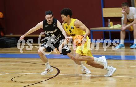 Basketball 2. Liga 2023/2024. Playoffs. VF-031.  Woerthersee Piraten gegen Guessing Blackbirds.   Marcus Holyfield (Piraten),   Thomas Linzer (Guessing). Klagenfurt, am 2.3.2024.
Foto: Kuess

---
pressefotos, pressefotografie, kuess, qs, qspictures, sport, bild, bilder, bilddatenbank