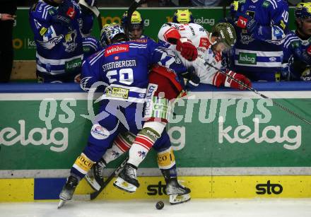 EBEL. Eishockey Bundesliga. EC VSV gegen HCB Suedtirol Alperia. Tyler Ryan Steenbergergen,  (VSV),   Connor Ford  (Bozen). Villach, am 5.3.2024.
Foto: Kuess
www.qspictures.net
---
pressefotos, pressefotografie, kuess, qs, qspictures, sport, bild, bilder, bilddatenbank