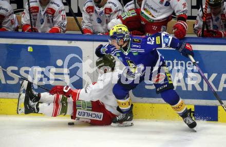 EBEL. Eishockey Bundesliga. EC VSV gegen HCB Suedtirol Alperia. Benjamin Lanzinger,   (VSV), Domenico Alberga   (Bozen). Villach, am 5.3.2024.
Foto: Kuess
www.qspictures.net
---
pressefotos, pressefotografie, kuess, qs, qspictures, sport, bild, bilder, bilddatenbank